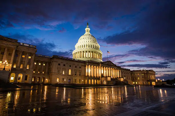 U.S. Capitol Building illuminated at twilight